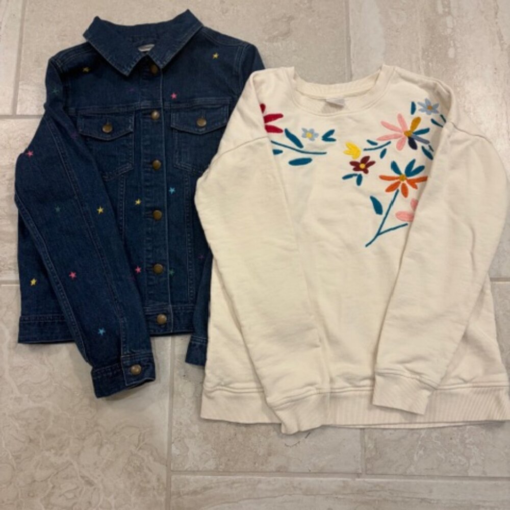 Hanna Andersson Jean Jacket & Sweatshirt Embroidered Cotton Size 160cm 14-16